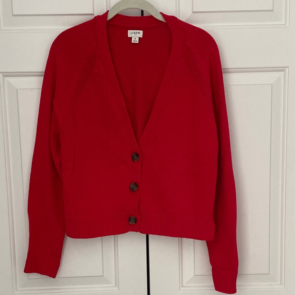 J. Crew Red V-Neck Button Cardigan
